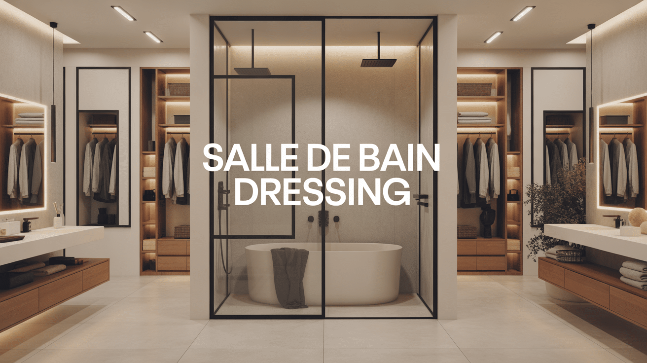 Salle de bain dressing design avec mobilier suspendu