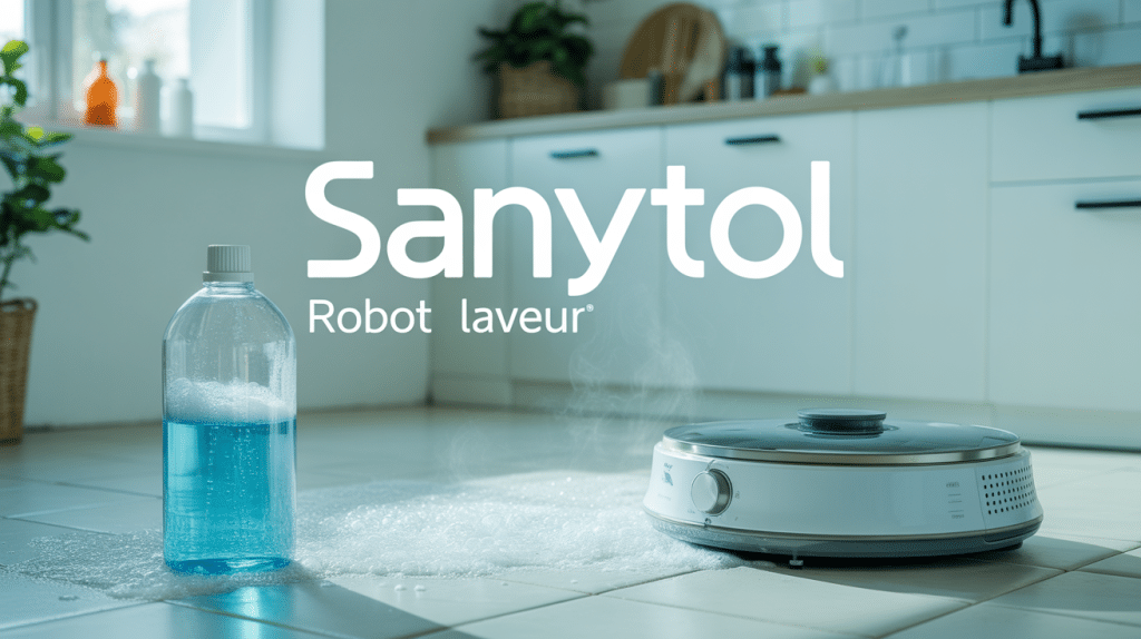 robot laveur et sanytol pour robot laveur sur carrelage blanc