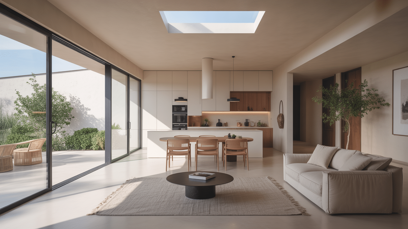 Salon moderne lumineux sunlight houses grandes baies vitrées