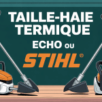 taille haie thermique echo ou stihl côte à côte sur établi
