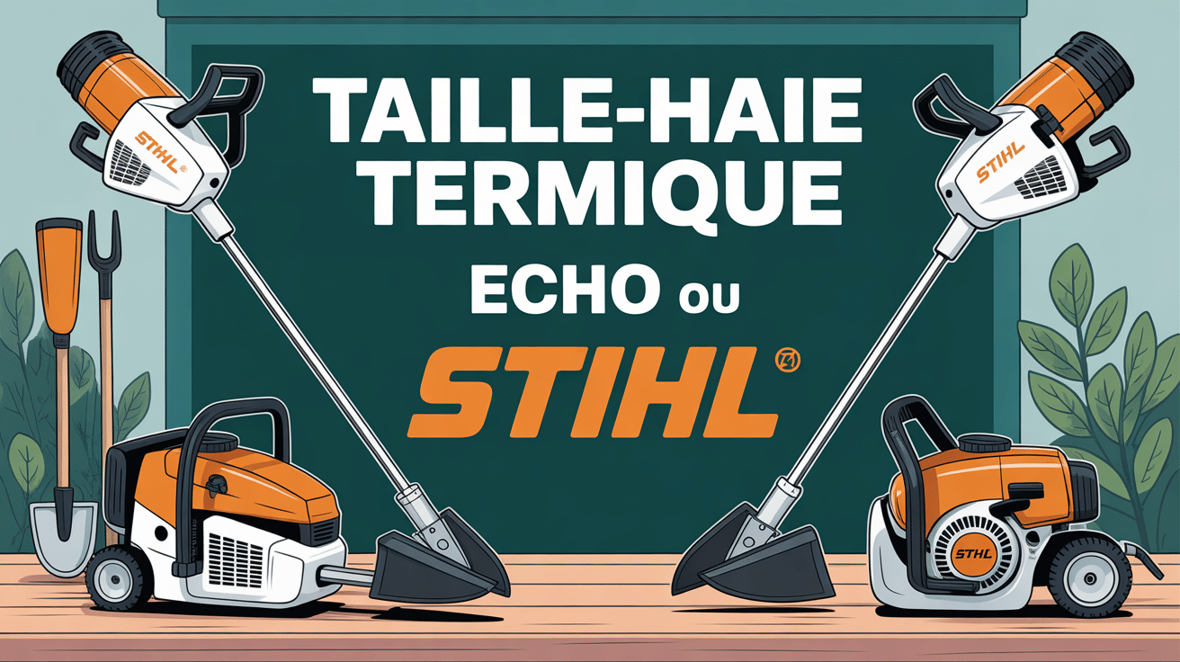 taille haie thermique echo ou stihl côte à côte sur établi