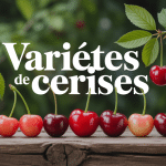 Présentation artistique de variété cerise sur bois