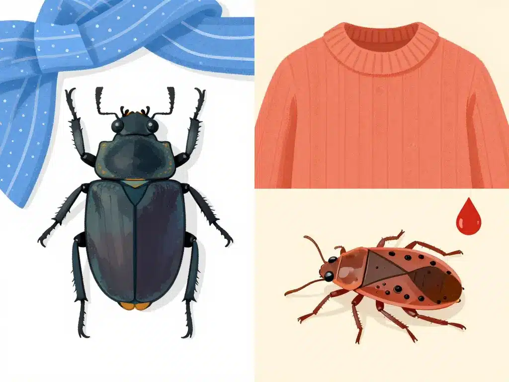 comparaison anthrene de lit et punaise sur textile