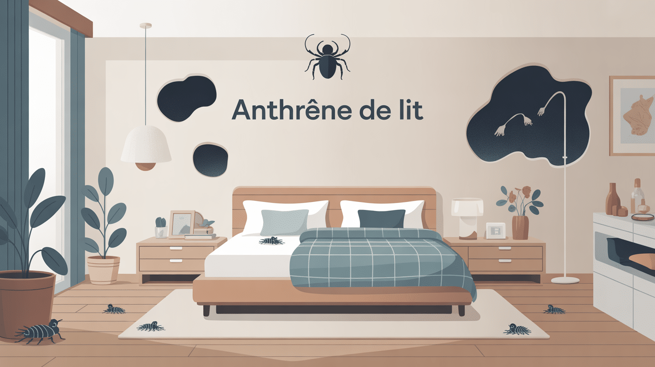 illustration anthrene de lit et larves dans chambre moderne