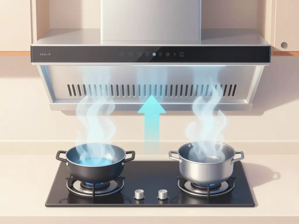 schema hotte aspirante sur plan de travail direction vapeurs