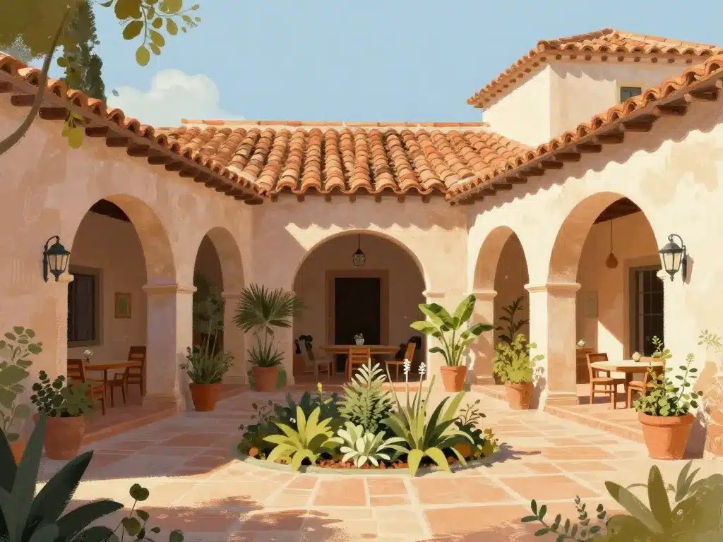 image maison hacienda style méditerranéen patio