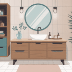 poubelle de salle de bain en bois dans une salle de bain moderne