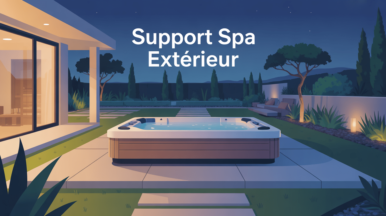sur quoi poser un spa extérieur vue d'ensemble jardin moderne