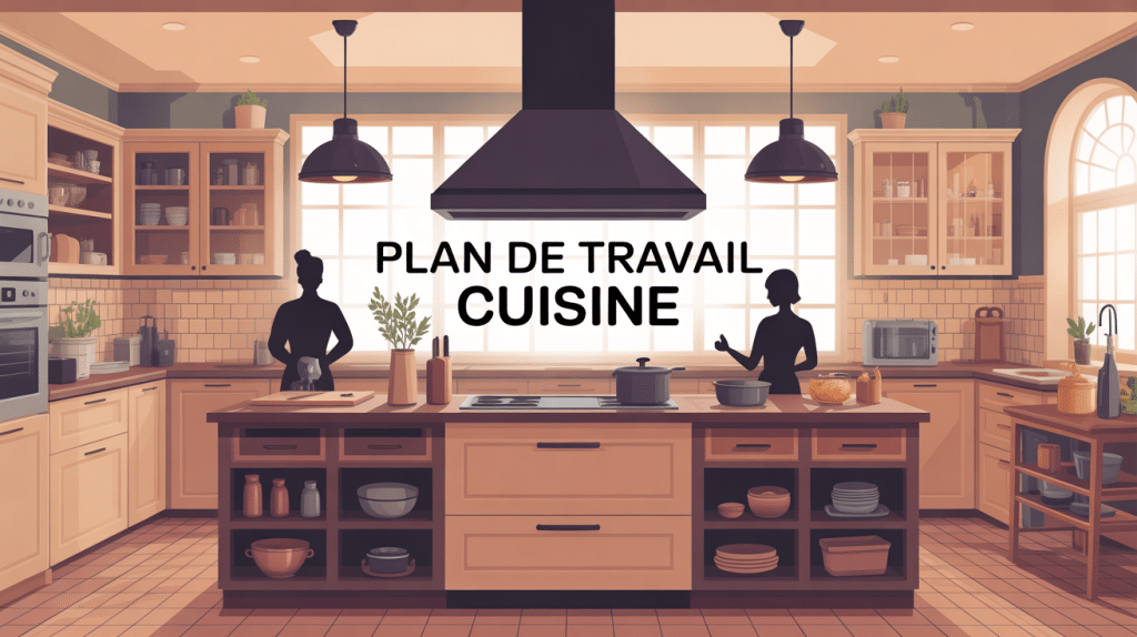 Illustration taille plan de travail cuisine moderne et conviviale