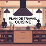 Illustration taille plan de travail cuisine moderne et conviviale