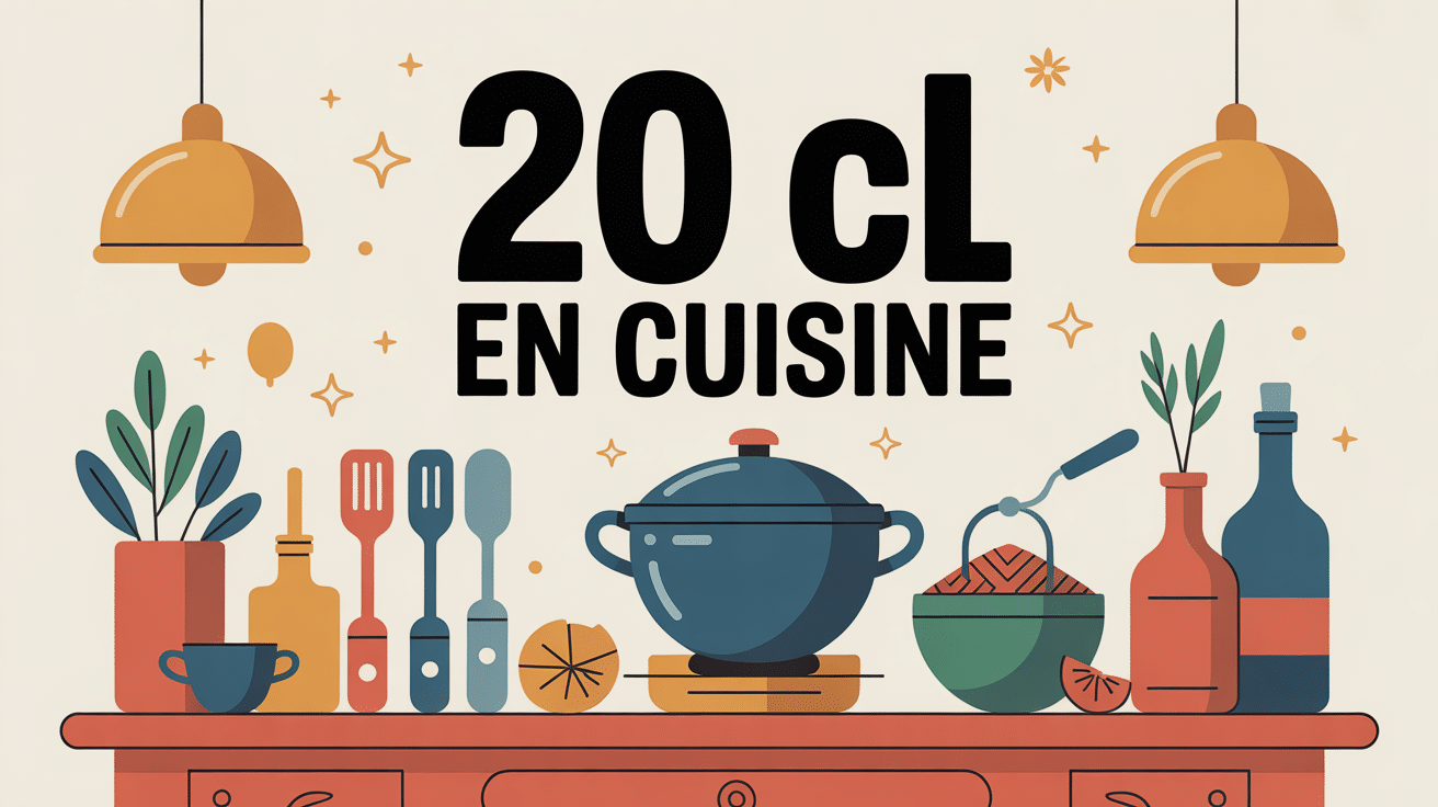 illustration pour 20 cl en cuisine avec verres et ustensiles