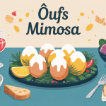 illustration plateau avec quoi accompagner des oeufs mimosa, crudités, salades, pain frais