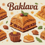 Illustration baklava origine, influences cultures Méditerranée et Moyen-Orient
