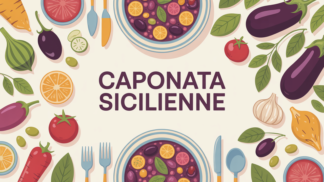 Grande table avec caponata sicilienne de ma grand-mère, ambiance méditerranéenne
