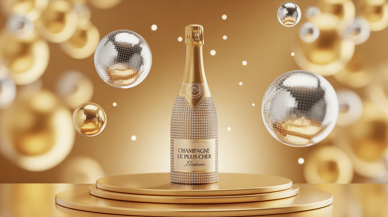 Visuel champagne le plus cher, bouteille luxe diamants dorés