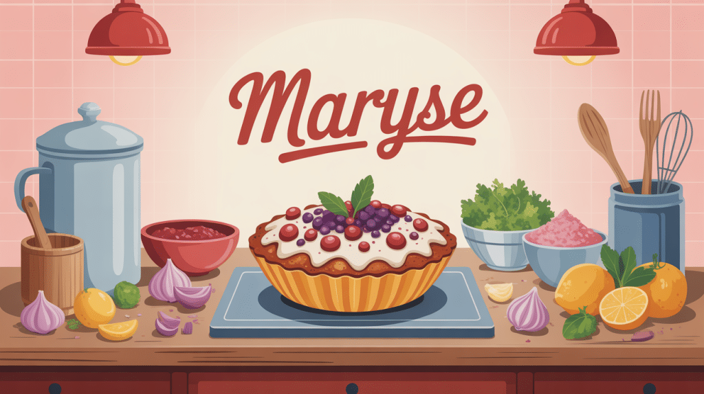 Cuisine une maryse sur plan de travail avec ustensiles et ingrédients