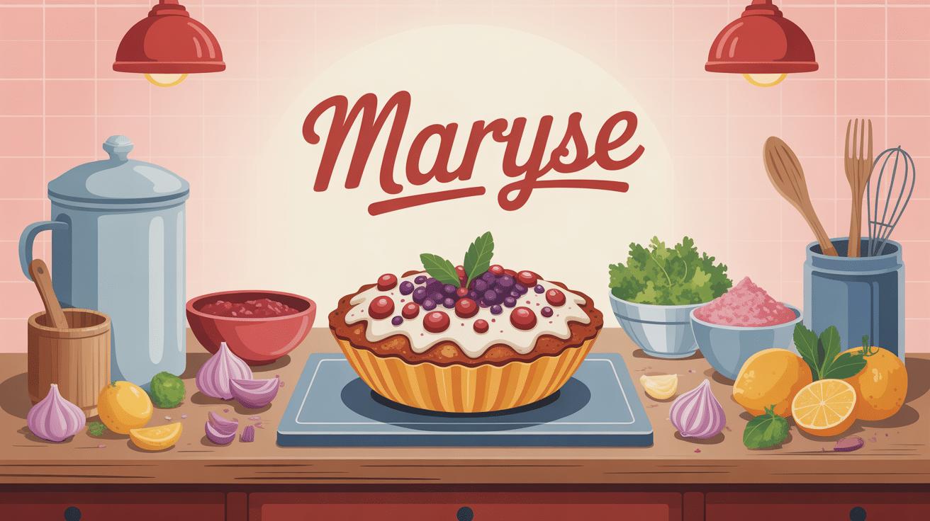 Cuisine une maryse sur plan de travail avec ustensiles et ingrédients