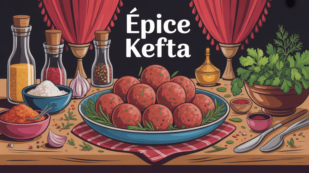 epice kefta, boulettes oriental et épices sur table