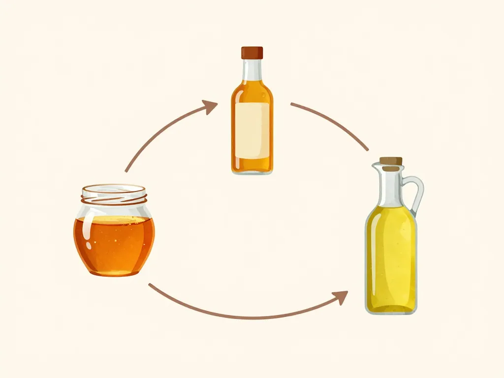 Schéma équilibre sauce au miel pour salade avec miel, huile et vinaigre