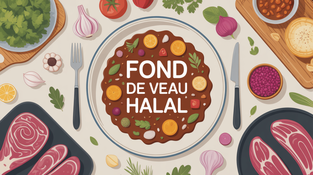 Illustration fond de veau halal et ustensiles de cuisine