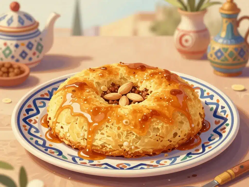 gateau harissa tunisien dense au sirop et amandes, ambiance festive