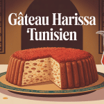 gateau harissa tunisien traditionnel doré sur plateau décoré, ambiance ramadan