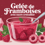gelée de framboises avec sucre cristallisé en pot, ambiance estivale