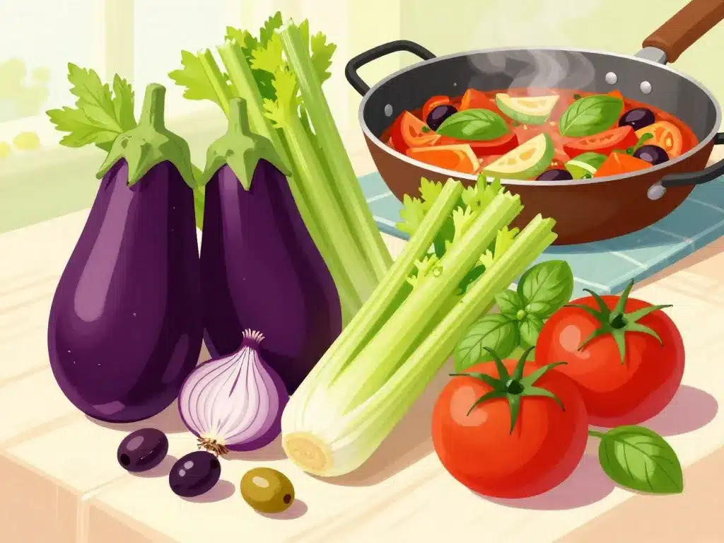 Ingrédients clés de la caponata sicilienne de ma grand-mère