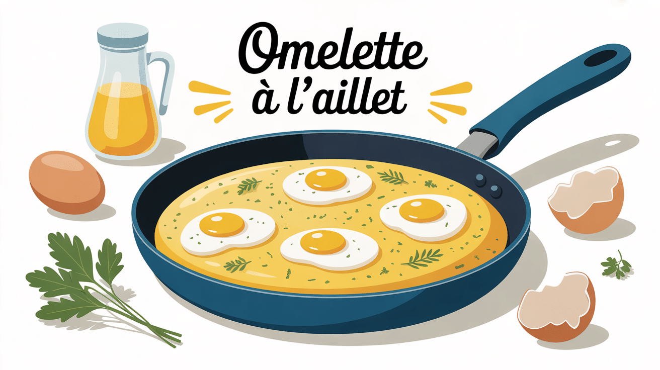 Omelette à l'aillet mise en valeur avec œufs et aillet frais