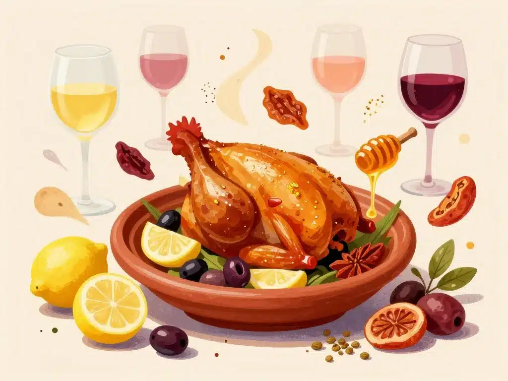 Quel vin avec tajine de poulet illustration ingrédients et épices