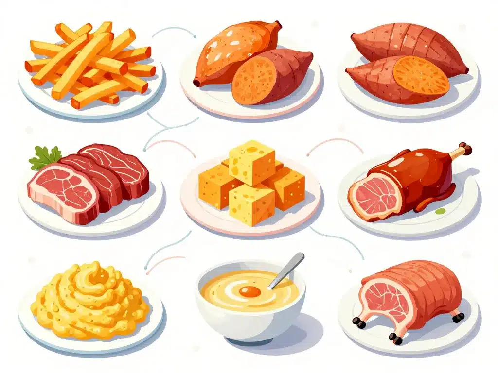 quelle viande pour accompagner patate douce, formes variées et types de repas