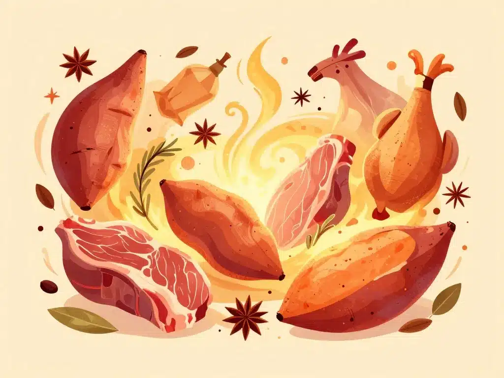 quelle viande pour accompagner patate douce, mariages de saveurs et épices