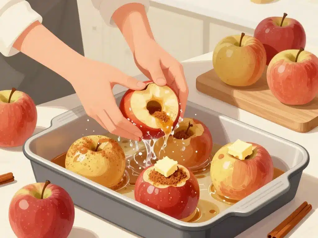 Préparation recette pomme au four cannelle en images