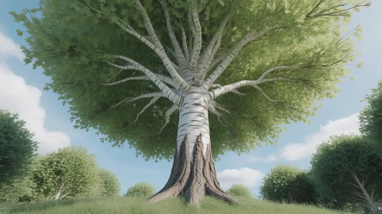 illustration d un bouleau avec ecorce blanche et feuillage leger