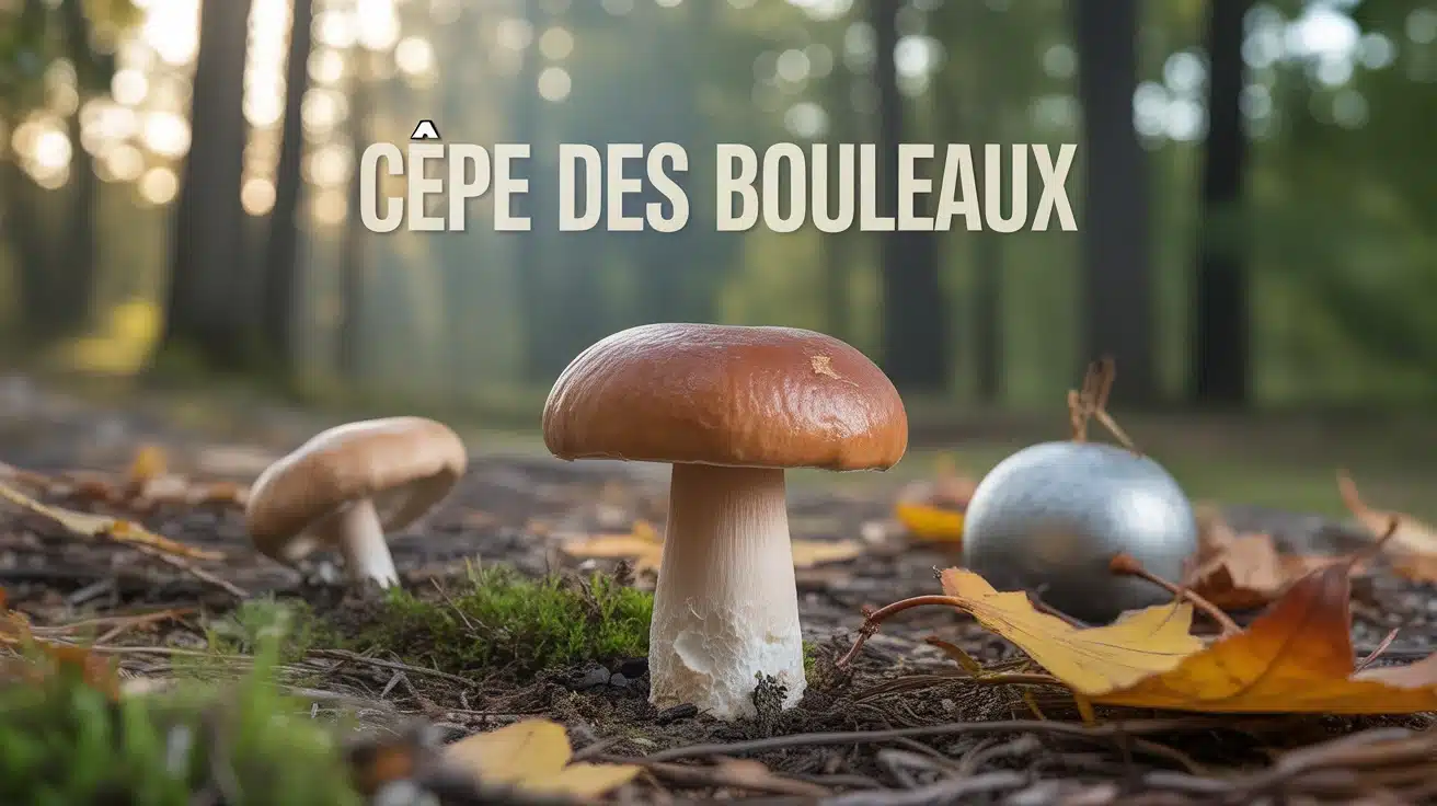 Cèpe des bouleaux au premier plan avec bouleaux argentés en arrière-plan