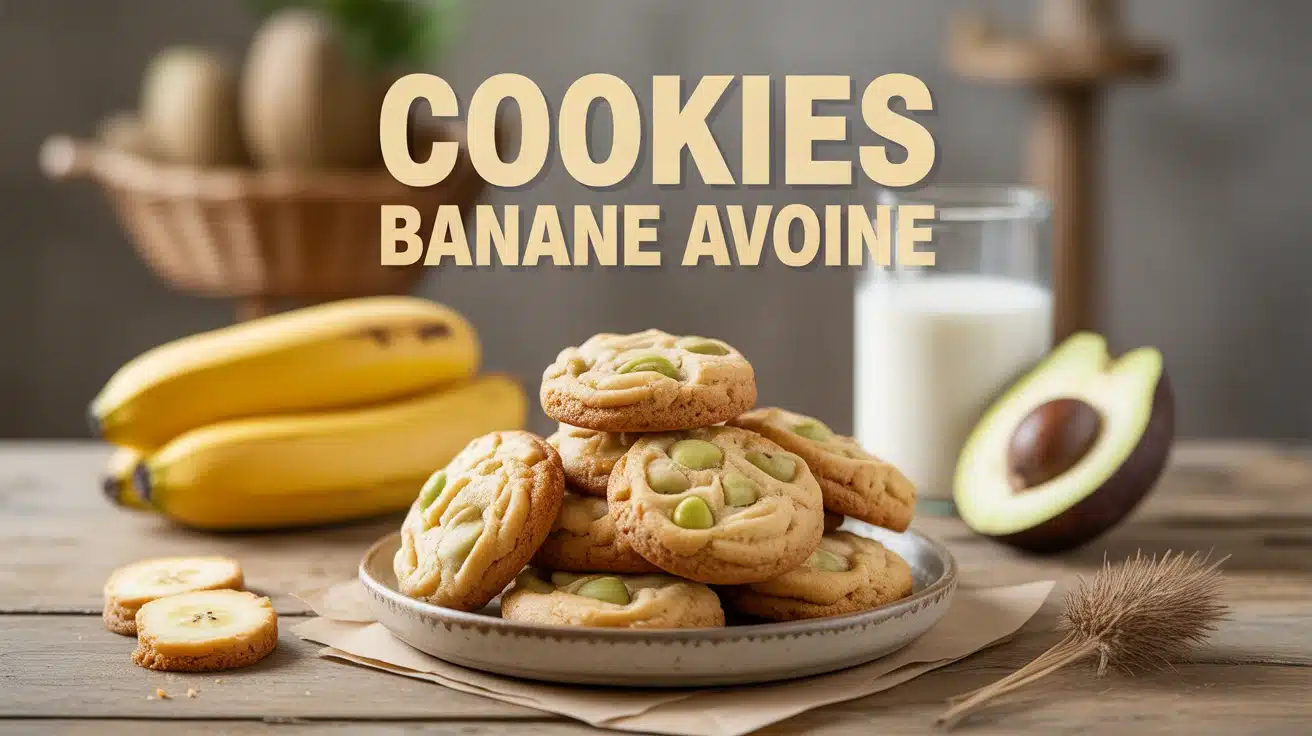 Assiette de cookies banane avoine avec bananes mûres et flocons d'avoine