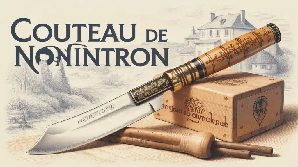Couteau de Nontron traditionnel manche buis clair motifs pyrogravés