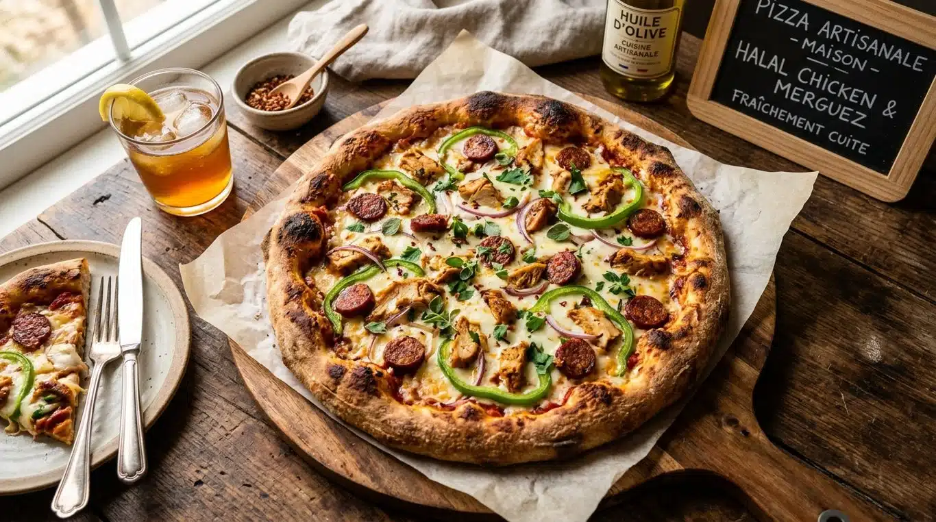 Pizza maison façon Pizza Hut avec poulet et merguez halal
