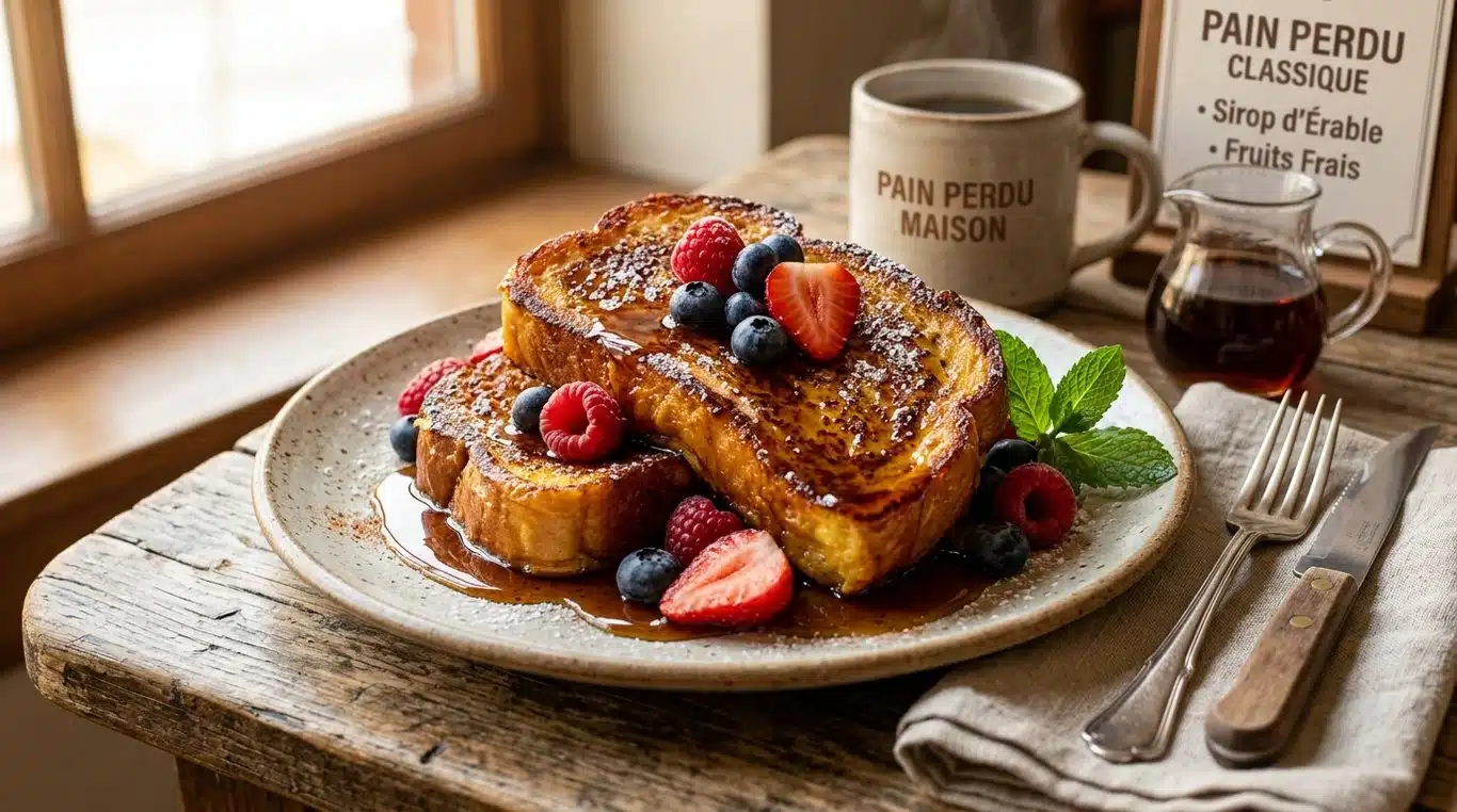 Assiette de pain perdu doré et gourmand