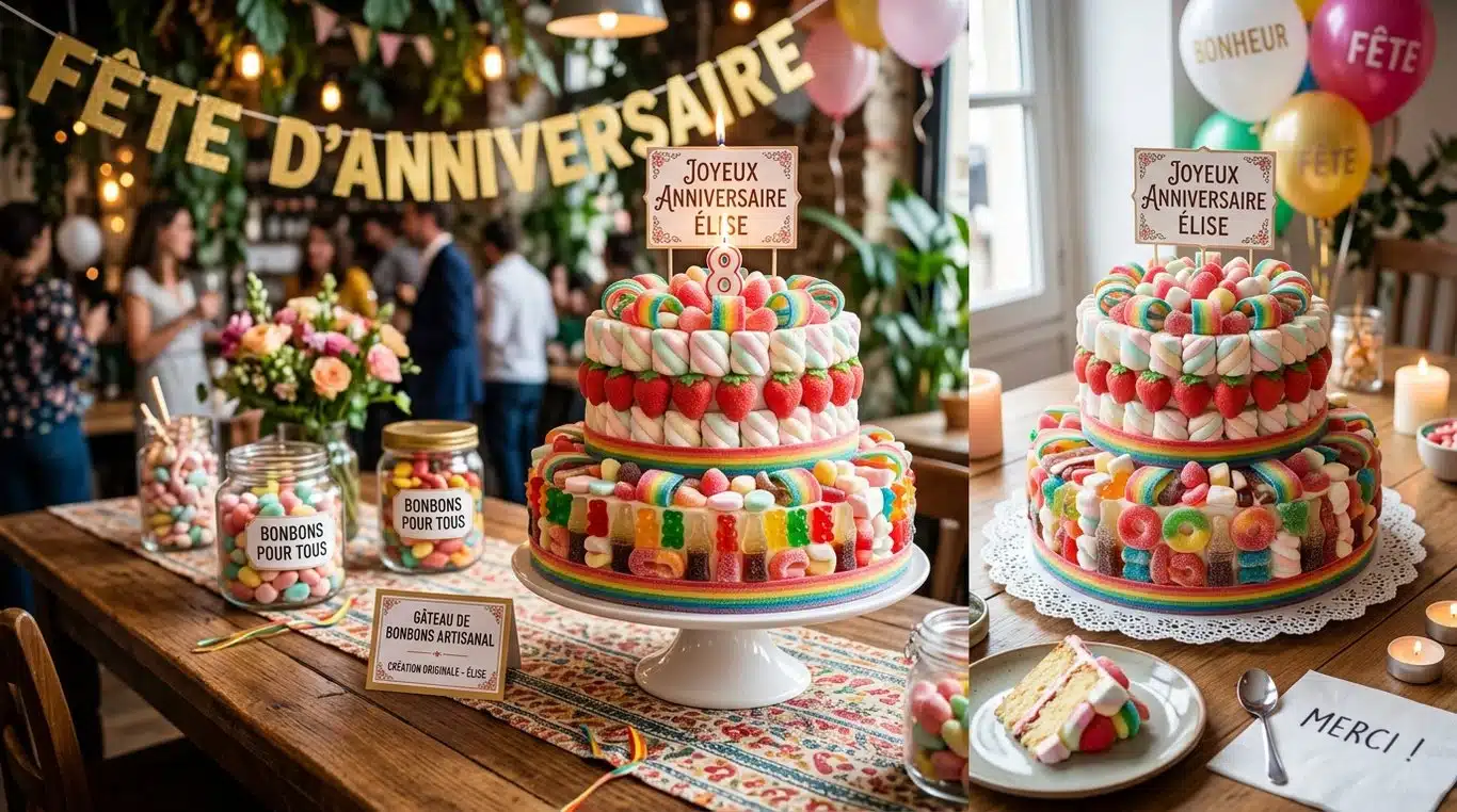 Gâteau de bonbons arc-en-ciel fait maison