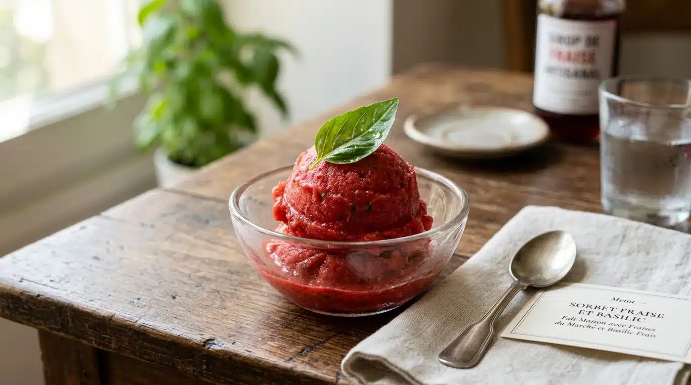 Sorbet fraise-basilic artisanal