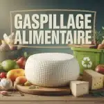 pot de fromage blanc et symboles de gaspillage alimentaire