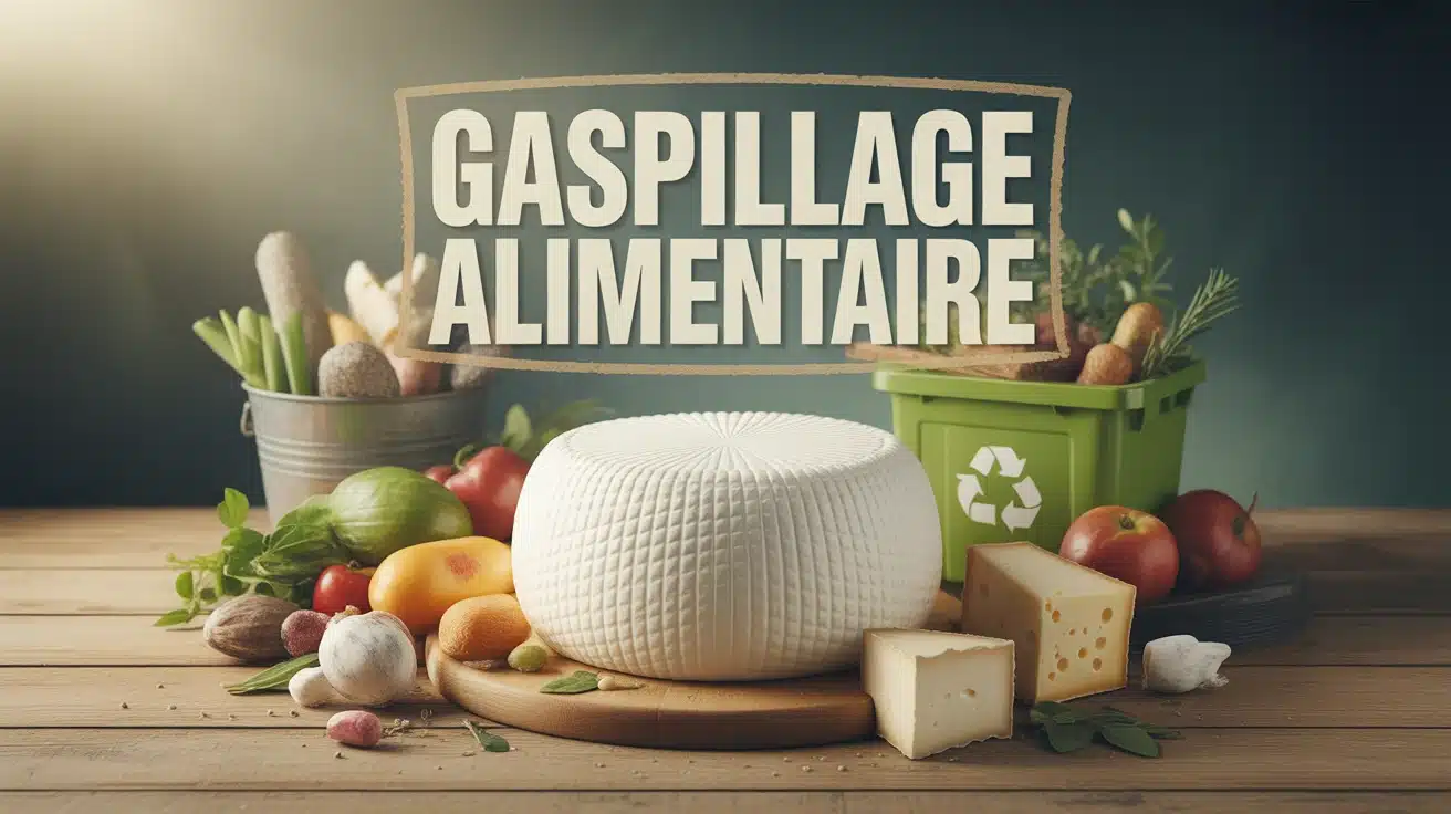 pot de fromage blanc et symboles de gaspillage alimentaire