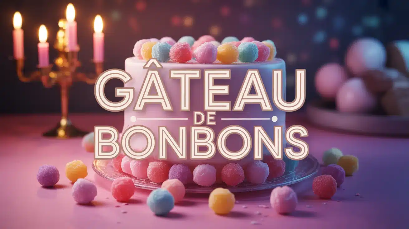 Gâteau de bonbons multicolores en pièce montée