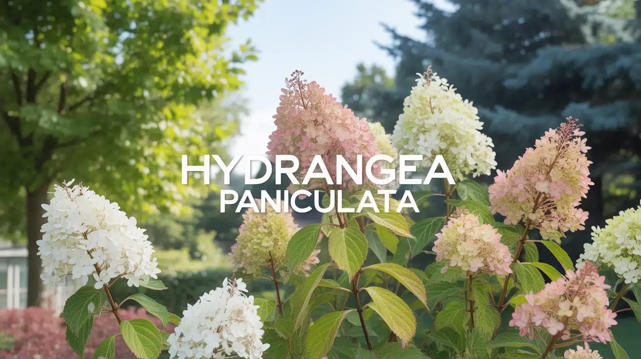 Hydrangea paniculata en pleine floraison dans un jardin moderne