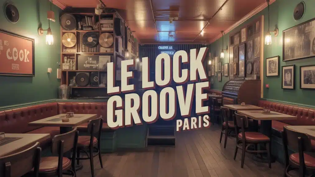 Illustration vintage rock Le Lock Groove Paris bar vinyles 14e