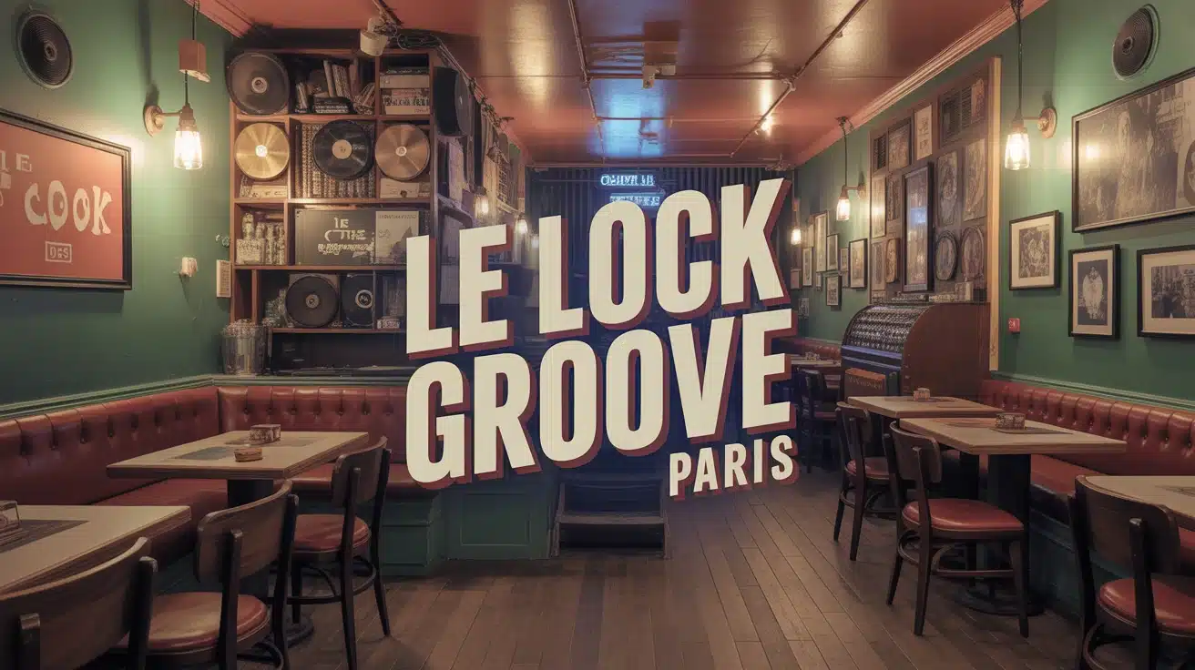 Illustration vintage rock Le Lock Groove Paris bar vinyles 14e