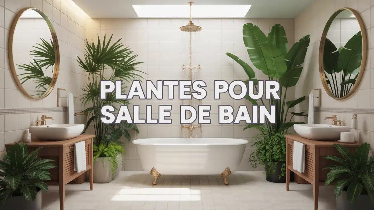 illustration plantes pour salle de bain avec baignoire et fougères