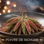 Baies de poivre de Sichuan rouges et vertes avec wok et épices