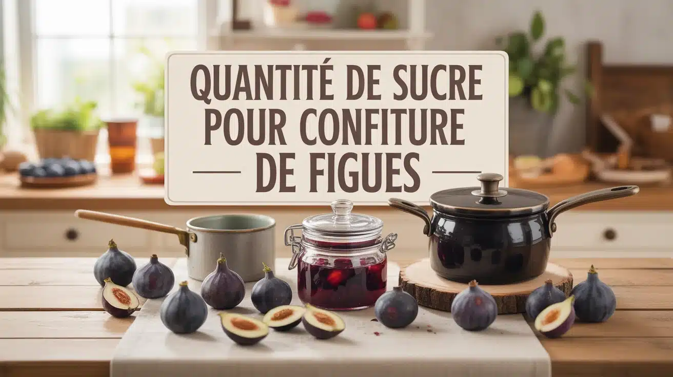 illustration vectorielle de figues et pots de confiture avec texte quantité de sucre pour confiture de figues